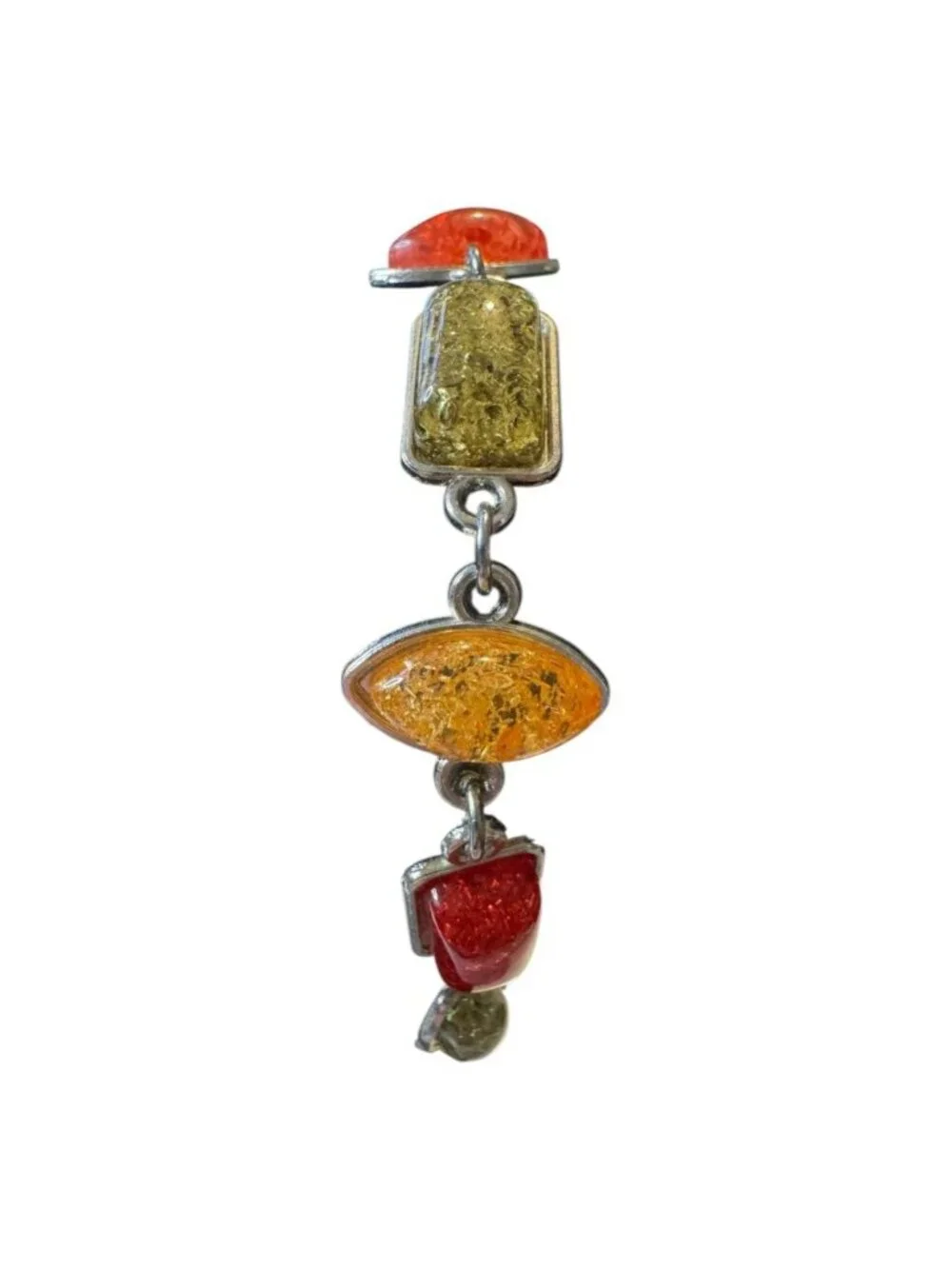 Multicolor Amber Stone & Sterling Silver Link Bracelet 7.5 Inches Lobster Clasp
